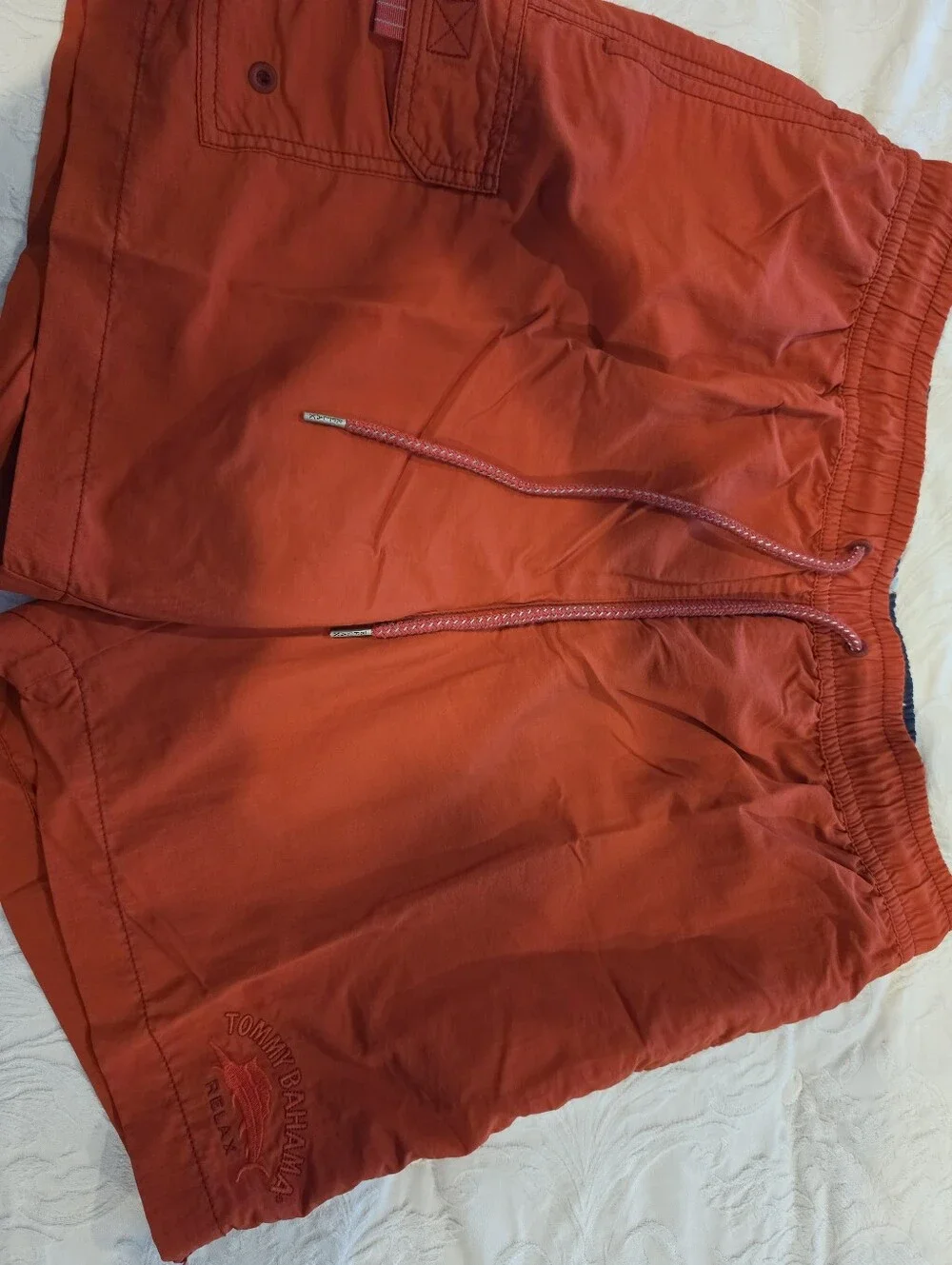 Tommy Bahama Red Men's Swim Trunks with Embroidered Marlin